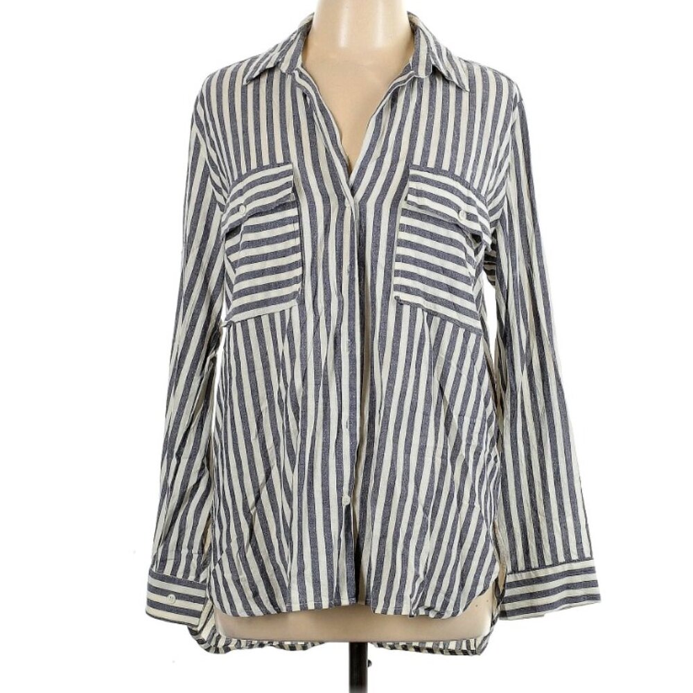 Flawless Long Sleeve Button-Down Cotton Blend striped Shirt Size Large